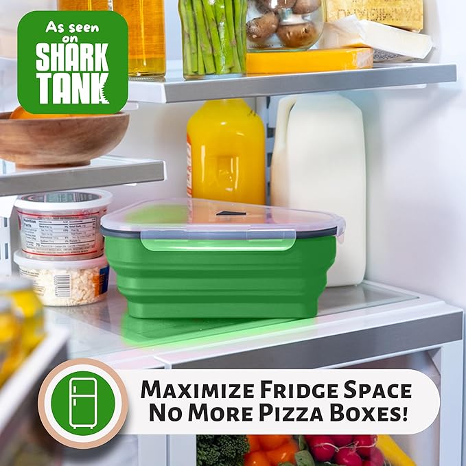 PIZZA PACK The Perfect Reusable Pizza Storage Container with 5 Microwavable Serving Trays - BPA-Free Adjustable Pizza Slice Container to Organize & Save Space, 3 Pack, Green