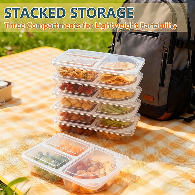 9 OZ New Snack Containers & Reusable Snack Containers with Lids for Kid,Snack Pack Containers ,Small 3 Compartment Condiment Containers,Perfect for Snacks, Condiments, Meals Prep & On-the-Go (10 Sets)