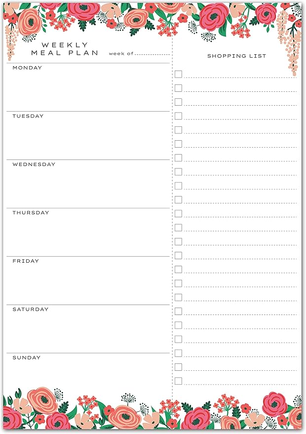 Sweetzer & Orange Floral Weekly Meal Planner and Grocery List Magnetic Notepad. 7x10” Meal Planning Pad with Tear Off Shopping List. Plan Weekly Menu Food for Weight Loss or Dinner List for Family!