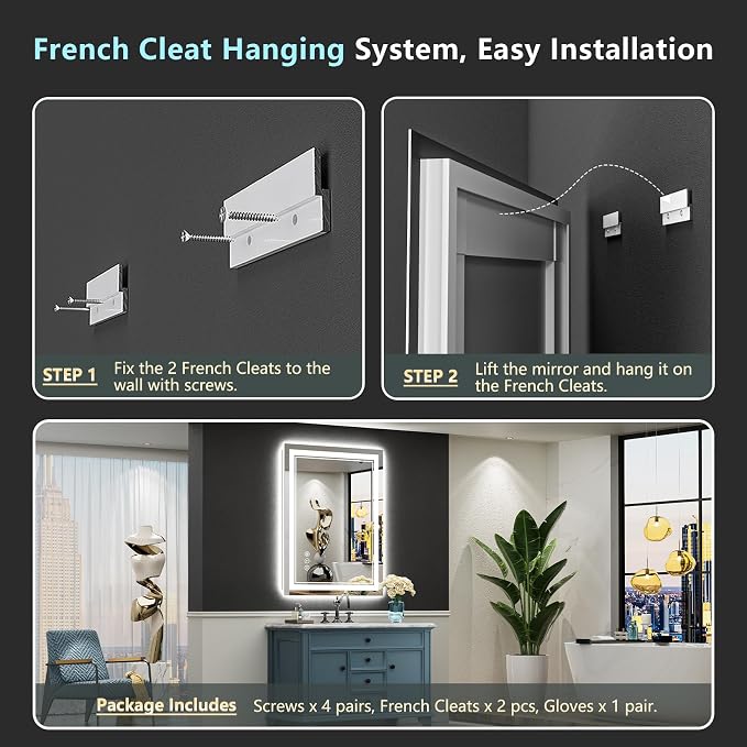 24x32 LED Bathroom Mirror with Lights, Backlit and Front Lit Anti-Fog Lighted - Image 9