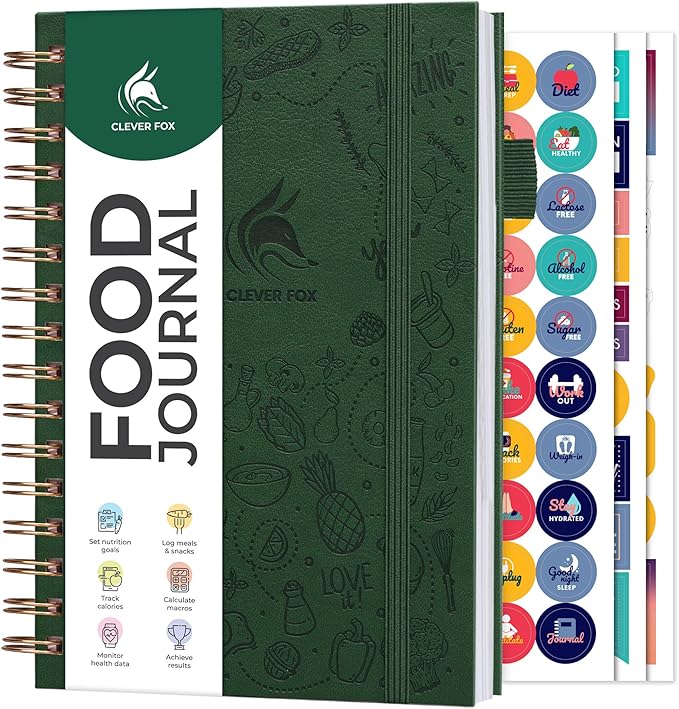Clever Fox Food Journal Spiral - Daily Food Diary, Meal Prep Planner to Track Calories & Nutrients, Weight Loss Tracker Notebook (Forest Green)