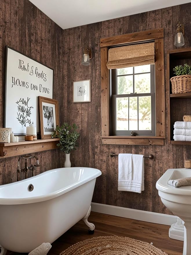 Dimoon 17.7"x118''Wood Peel and Stick Wallpaper Brown Dark Wood Wallpaper Wood - Image 3