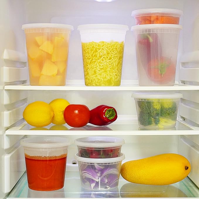 TashiBox Deli Food Containers with Lids 48 Sets (16 & 32 oz 24 Each) - Plastic Food Storage Containers - Clear Disposable Meal Prep Containers, BPA Free, Leakproof, Microwave and Freezer Safe