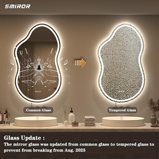 SMIROR Irregular Led Backlit Bathroom Mirror 48 x 26 inch, Asymmetrical Cloud - Image 8