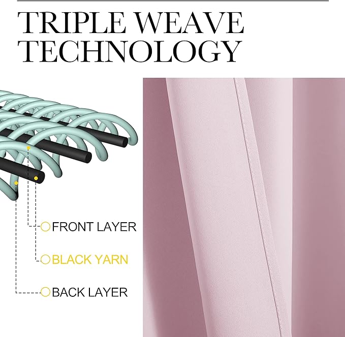 NICETOWN Blackout Curtains for Bedroom, Baby Pink, 1 Pair, 62 by 63-inch - Image 3