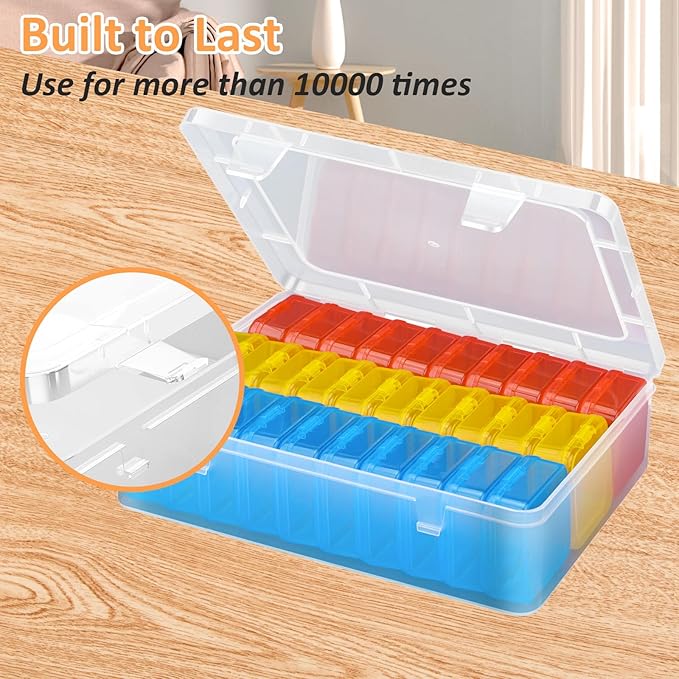 Mathtoxyz Bead Organizer Box(Red,Yellow,Blue), 93Pcs Small Bead Organizers and Storage Plastic Cases Mini Clear Containers Boxes with Hinged Lid and Rectangle for Bracelet Making DIY Jewelry Craft