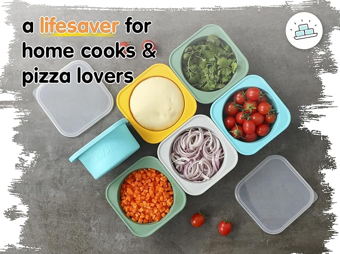 PLUS-Large 1000ml Pizza Dough Proofing Boxes for DIY Artisan Pizza, Food Grade Silicone Stackable Containers with Lids, Sturdy Reinforced Steel. Freezer, Fridge, Dishwasher Safe (5Green Plus)