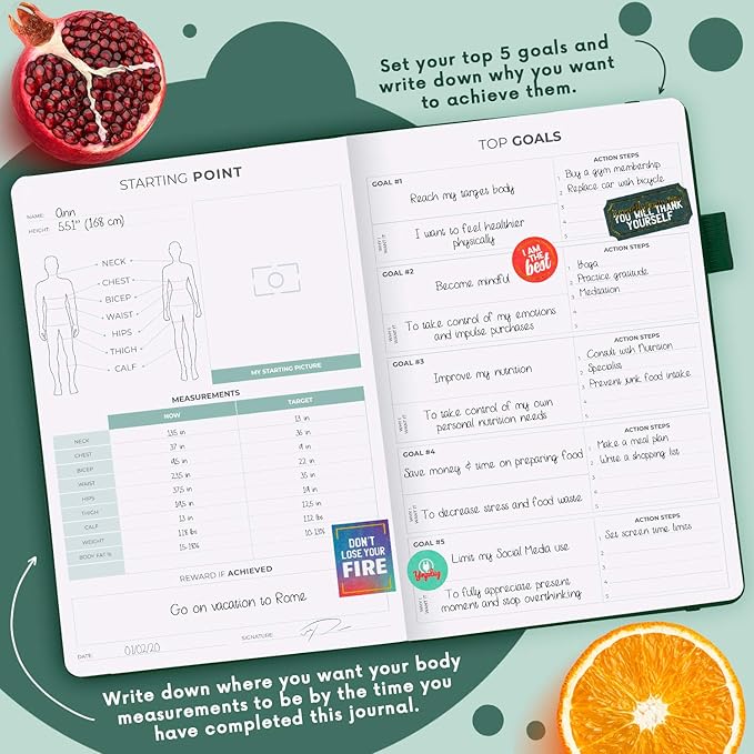 Clever Fox Wellness Planner - Weekly & Daily Health and Wellness Log, Food Journal & Meal Planner Diary for Calorie Counting, Notebook for Medical Condition Tracking, A5-Sized - Forest Green