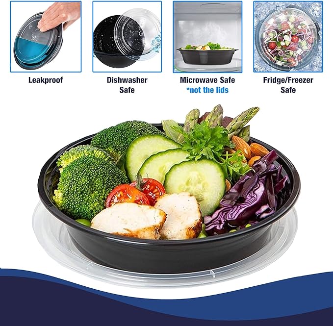 Ruthy's Outlet Meal Prep Containers with Lids, Food container bowl - BPA-Free, Stackable, Freezer & Dishwasher Safe, Reusable Food Storage for Lunch, Portion Control & Meal Prep (100 Pack, 32 oz)