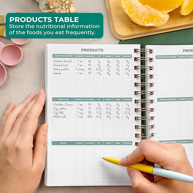 Clever Fox Food Journal Spiral - Daily Food Diary, Meal Prep Planner to Track Calories & Nutrients, Weight Loss Tracker Notebook (Forest Green)