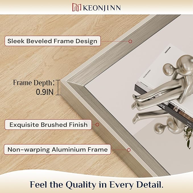 Keonjinn 24 x 32 Inch Brushed Nickel Bathroom Mirror, Beveled Rectangle Framed - Image 2