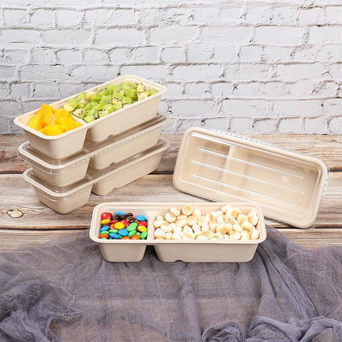 16 oz disposable 2 compartments Sugarcane Fibers bowls with lid take away Bagasse food containers Meal Prep Bowls 25 Pack