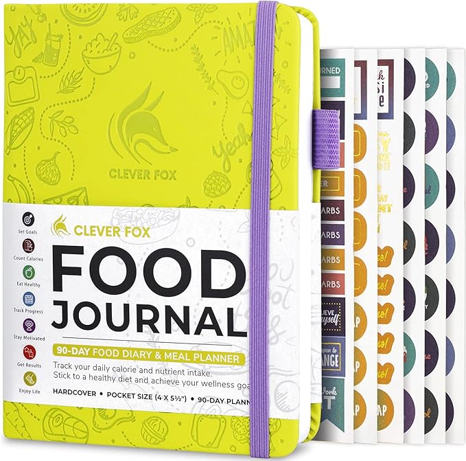 Clever Fox Food Journal Pocket - Daily Food Diary, Meal Planner to Track Calories & Nutrients, Weight Loss Tracker Notebook, 4x5.5” (Neon Yellow)