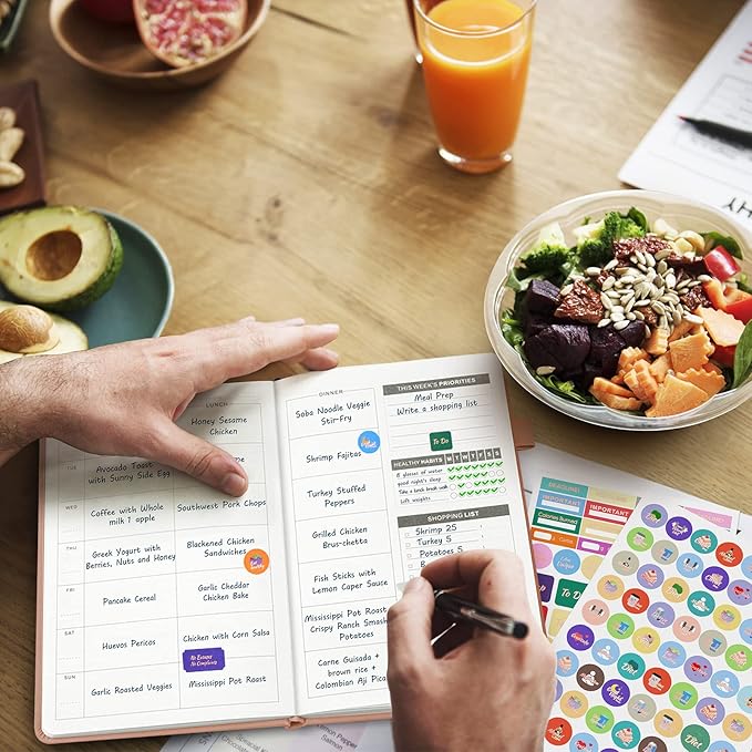 JUBTIC Weekly Meal Planner Notebook, Food Journal for Women Weight Loss, Fitness Journal, Daily Meal Prep Journal with Shopping and Grocery Lists for Food Planning, Healthy Diet or Weight Loss Tracking, Last 1 Year,Undated, A5, Rose Gold