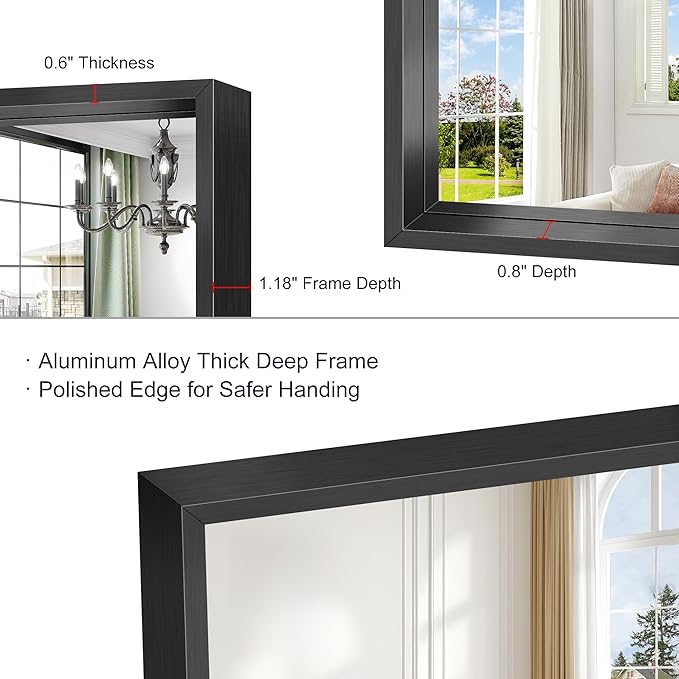 Bathroom Mirror, 42 x 30 Inch Brushed Black Rectangle Mirror, 0.6" Thickened - Image 6
