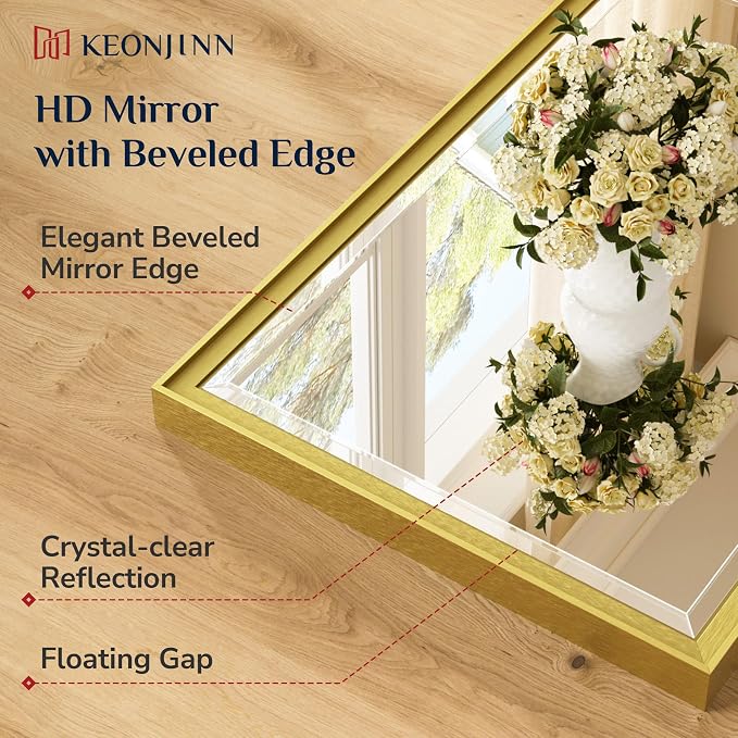 Keonjinn 60" x 36" Gold Bathroom Mirrors - Image 4