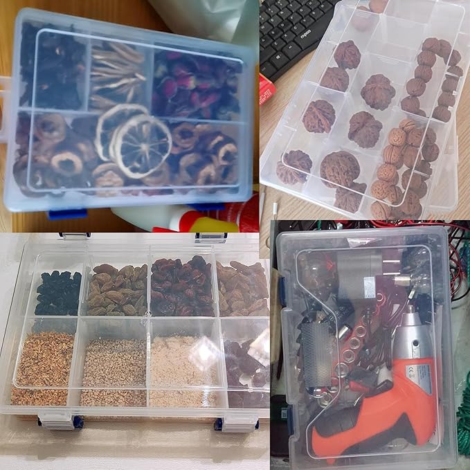 Xiaoyztan 8 Grids Clear Plastic Organizer with Adjustable Dividers, Jewelry Box Bead Storage Container for Small Parts, Fishing Tackle, DIY Crafts, and Earrings, Overall 7.3in x 4.9in