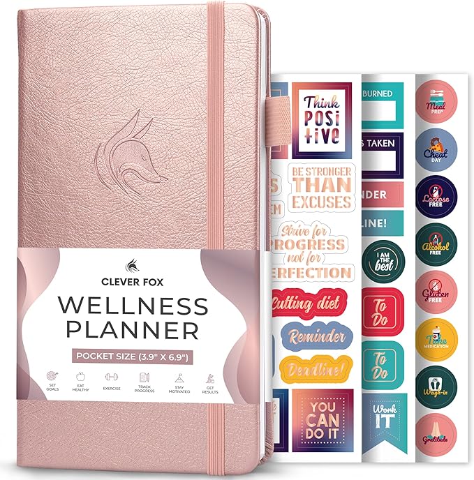 Clever Fox Wellness Planner - Weekly & Daily Health and Wellness Log, Food Journal & Meal Planner Diary for Calorie Counting, Notebook for Medical Condition Tracking – Pocket size (Rose Gold)