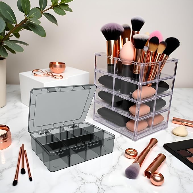 Plastic Organizer Box, 12 Grids Clear Bead Organizer Compartment Box with Removable Dividers for Tackle box,Parts, Earring Container Tool Fishing Hook Hair Accessories,8.8" L x 6.7" W x 2" H