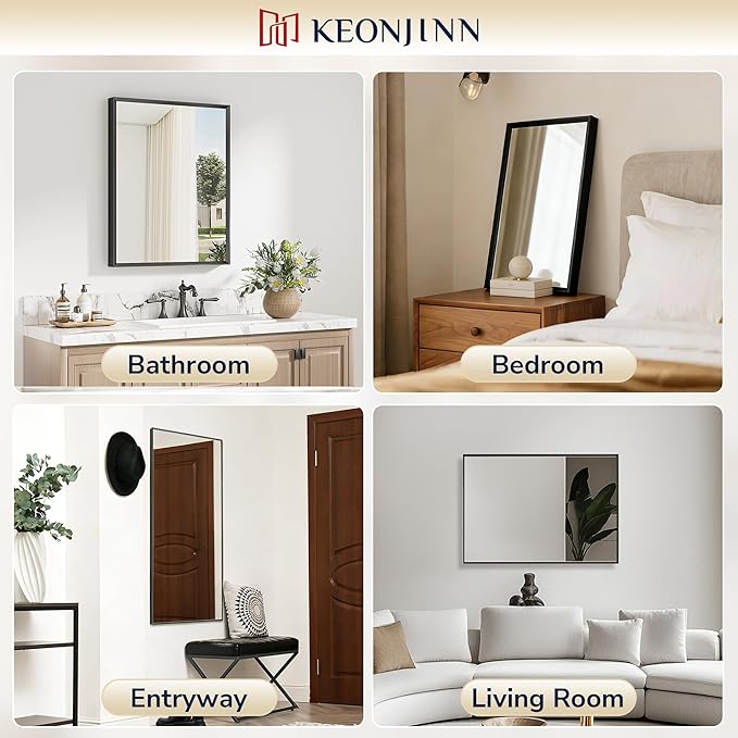 Keonjinn 20 x 30 Inch Black Bathroom Mirrors - Image 6