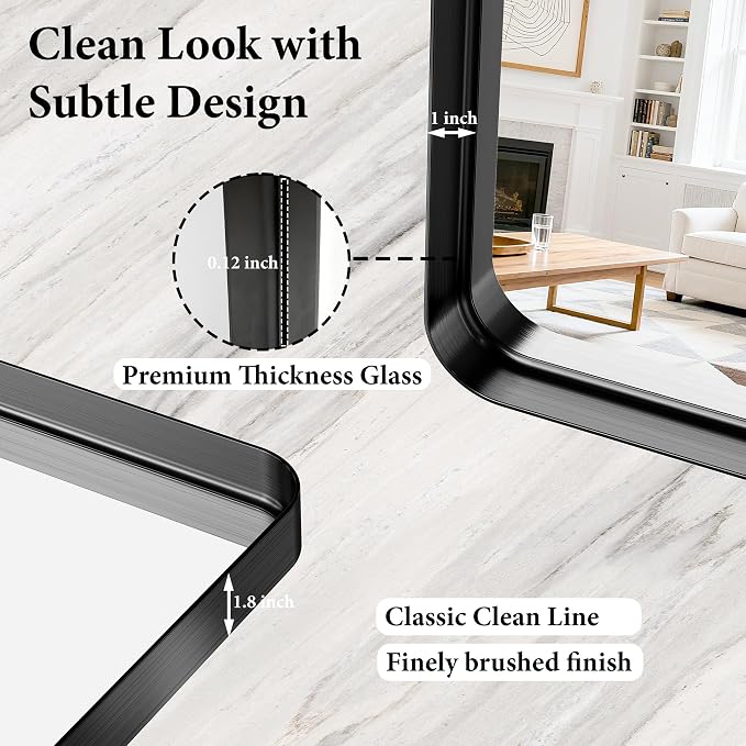 72 x 30 Inch Black Metal Framed Bathroom Mirror - Image 6