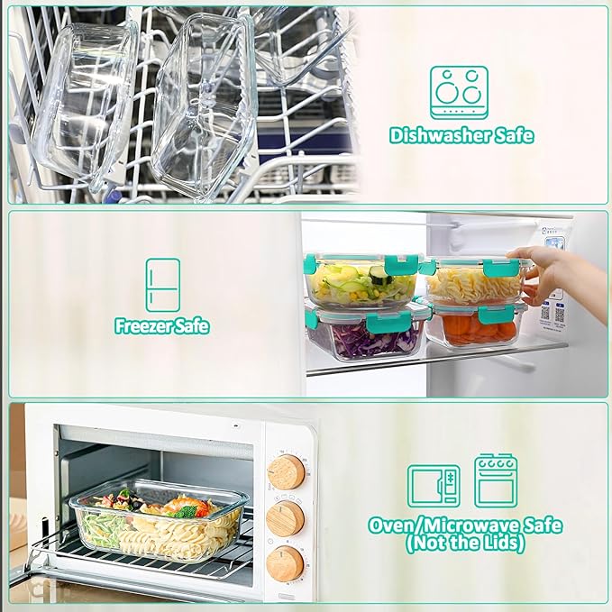 [80 oz & 36 oz]Extra Large Glass Food Storage/Baking Containers Set with Lids, 2 Pack 80 oz(10 cup)&2 Pack 36 oz (4.5 cup)Airtight Glass Container,Microwave,Oven,Freezer and Dishwasher, Green