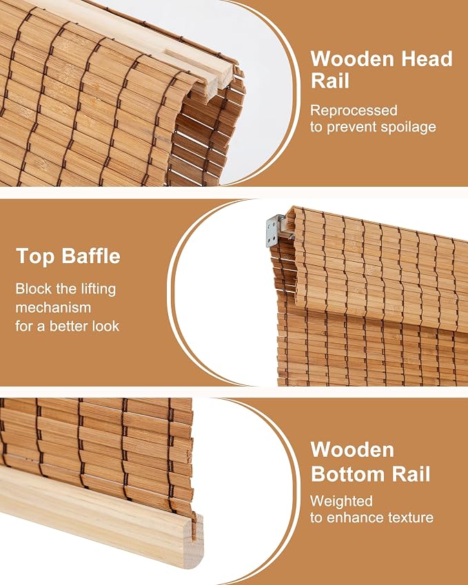 48''W X 72''H Cordless Bamboo Roman Shades - Image 6