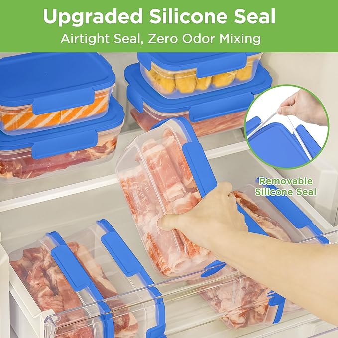 10-Pack Food Storage Containers with Airtight Leakproof Lids, BPA-Free Meal Prep Containers for Microwave/Dishwasher/Freezer, Blue, 28.7oz Each