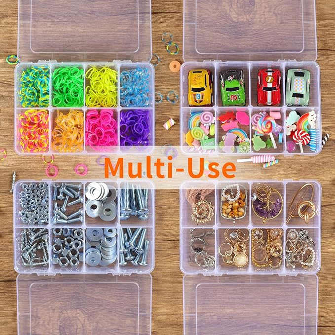 QUEFE 2 Pack 8 Grids Bead Organizers and Storage, Plastic Organizer Box with Removable Dividers Tackle Box Organizer for Candies Snacks Electronics Jewelry Small Parts