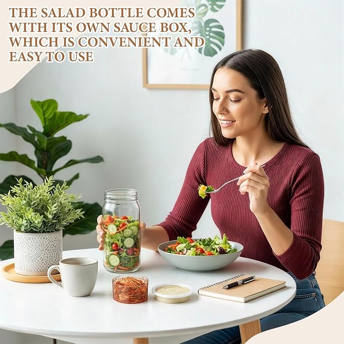 6 Pack 32oz Glass Salad Jars with 2 Dressing Cups & Leak Proof Lids - Meal Prep Containers for Lunch, Wet Dry Separation Container for Work Office Picnic, Overnight Oats(Pastel Color)