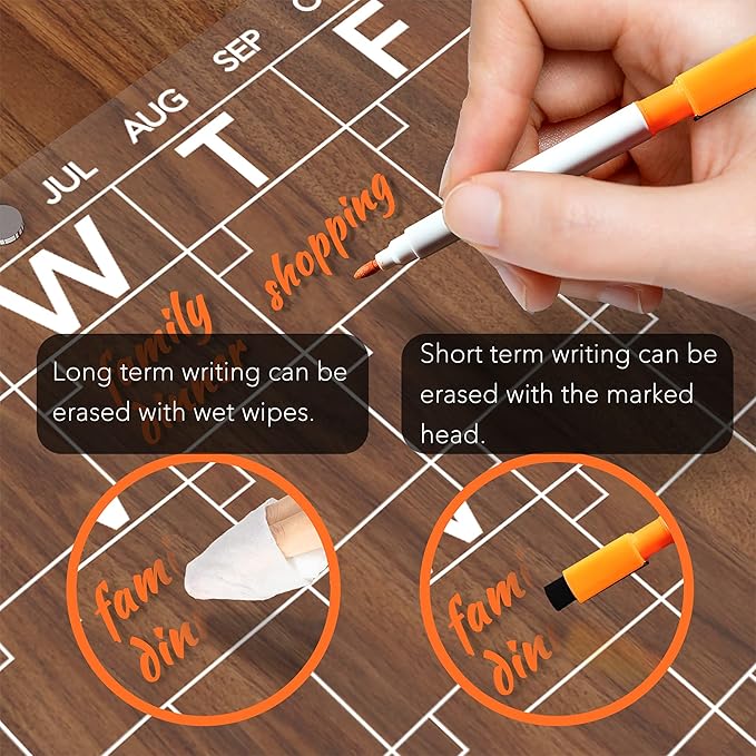 Neatsure Acrylic Magnetic Dry Erase Board Calendar for Fridge, Clear Monthly and Weekly Planner Whiteboard for Refrigerator, w/ 8 Colors Markers, 15"x11"