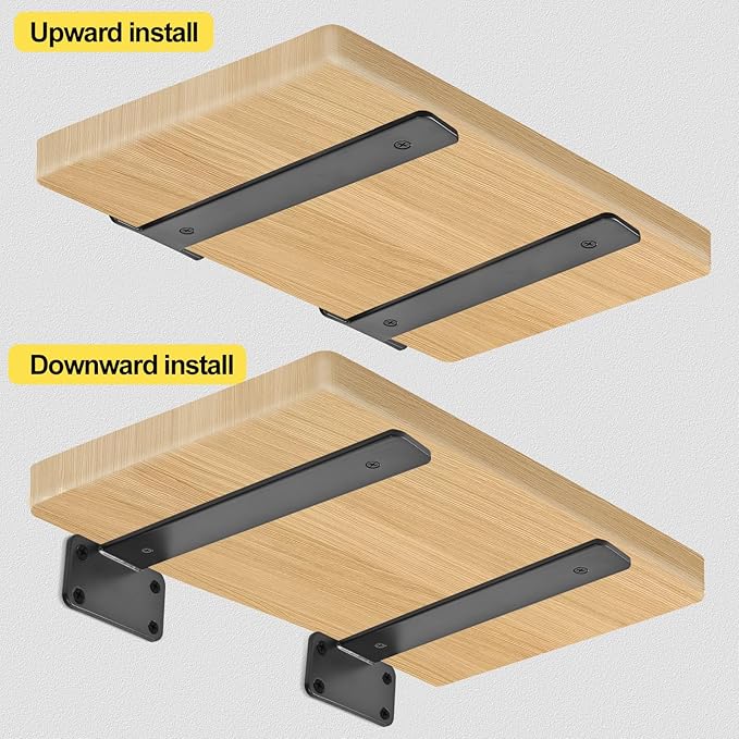 12 Pack - 6 inch Black Hidden L Shelf Bracket Iron Floating Shelf Brackets - Image 3
