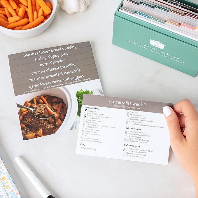PPP Meal Planner with 72 Photo Recipe Cards (Slow Cooker Vol 2) - Weekly Menu Planner | Recipe Box | 12 Reusable Grocery Lists | 5 Blank Cards | Card Protectors | Easy Recipe Ideas with Pictures