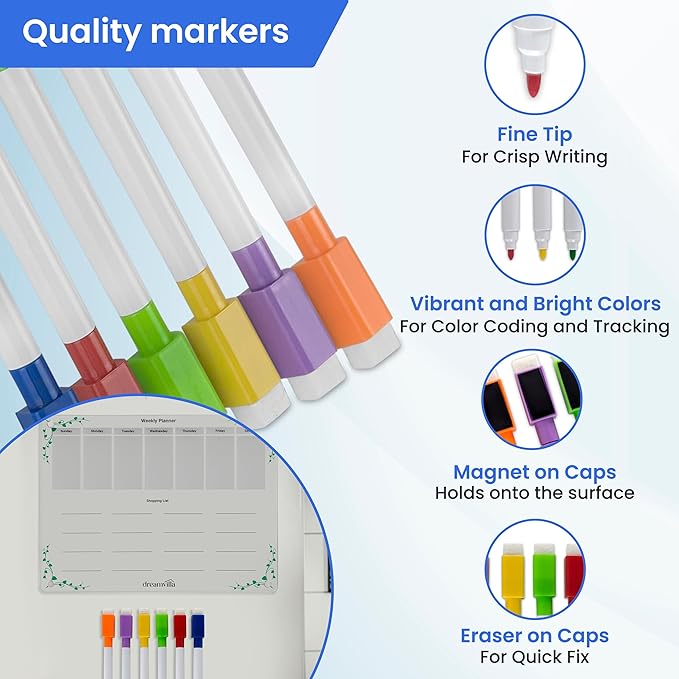 Acrylic Weekly Planner Magnetic Dry Erase Board for Fridge – Clear Refrigerator Calendar with Markers, Magnetic To-Do List & Schedule Organizer
