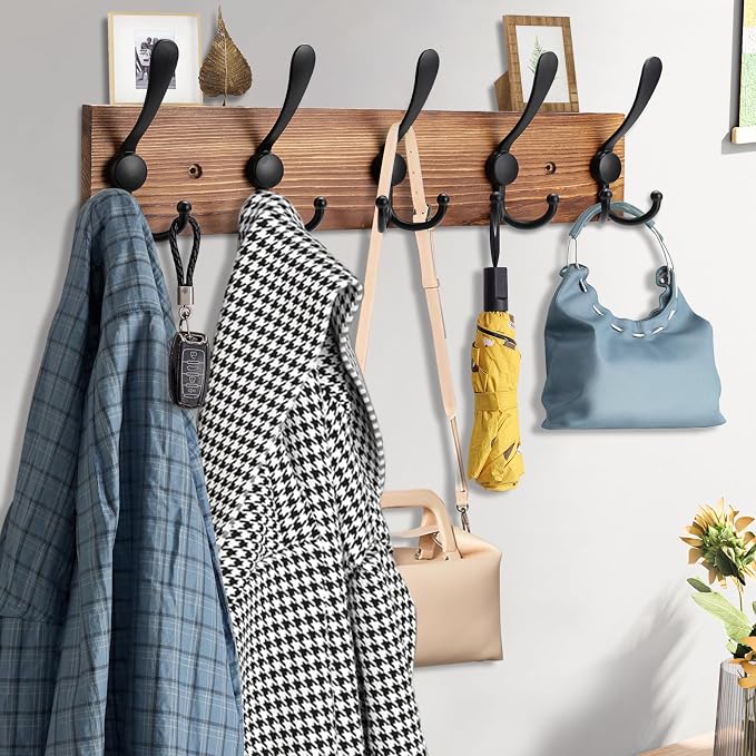 Kuhome Coat Rack Wall Mount Wooden Hat Rack - Image 3