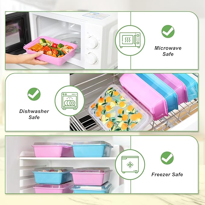 10 Pack 42 oz Meal Prep Containers, Reusable Plastic Food Prep Storage Containers with Printed Lids, Stackable, Leakproof, Microwave & Freezer & Dishwasher Safe,To Go Take Out Box, Bread