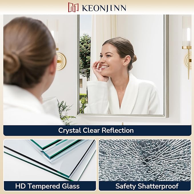 Keonjinn 48 x 30 Inch Brushed Nickel Bathroom Mirrors - Image 3