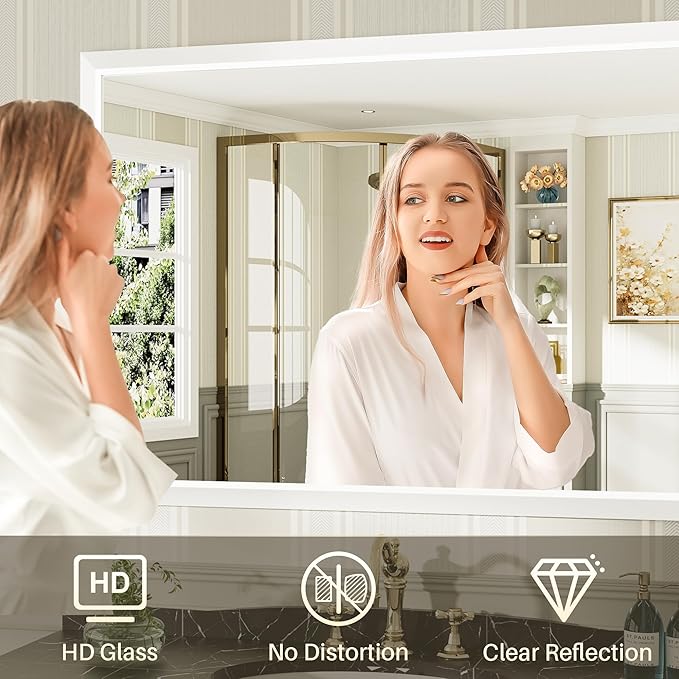 55x30 Inch White Bathroom Mirror - Image 4