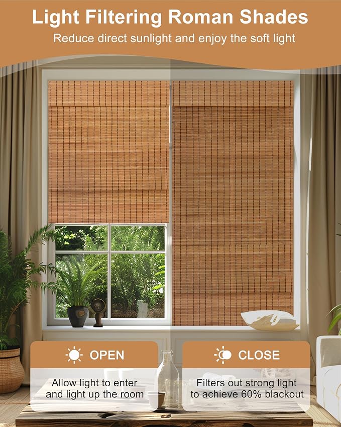 48''W X 72''H Cordless Bamboo Roman Shades - Image 3