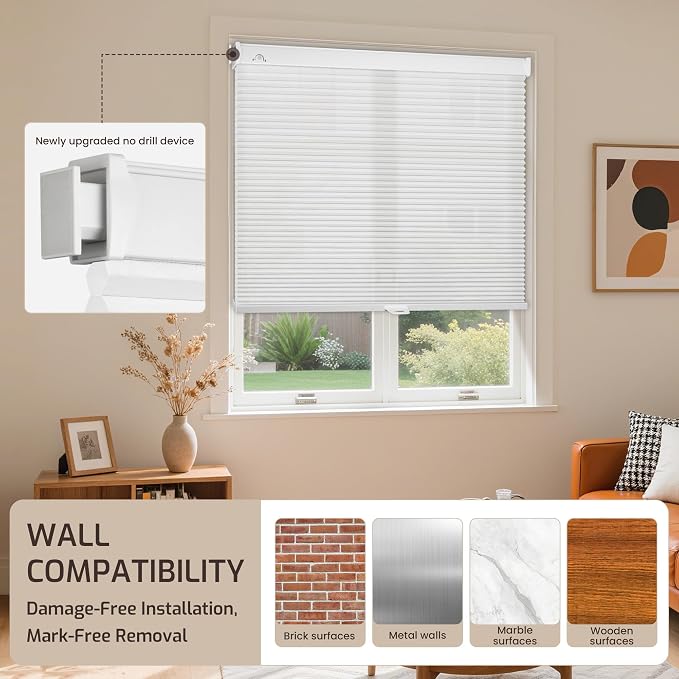 Grandekor No Tools No Drill Cordless Cellular Shades, 34.5" W × 64" H, Light - Image 8