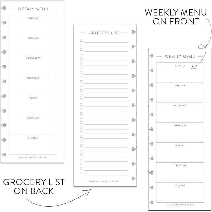 BetterNote Skinny Menu Grocery List Refills for Discbound Notebooks, Fits Levenger Circa, Happy Planner, TUL, Staples Arc, InkWell Press, Half Sheet Page, Classic (11-Disc, 4.25"x11")