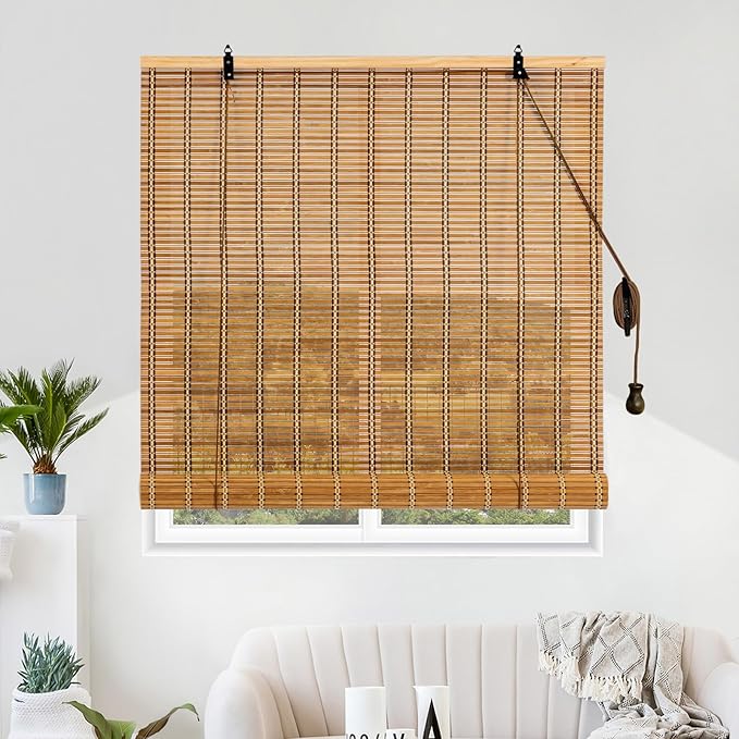 Natural Bamboo Window Blinds Roll Up Light Filtering UV Protection Shades by Vteyeya