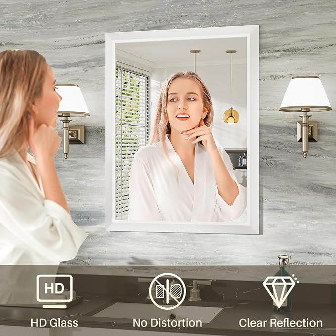 24x30 Inch White Bathroom Mirror - Image 5