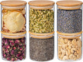 20oz 6PCS Round Airtight Glass Food Storage Jars, Clear Glass Food Container with Bamboo Lid, Stackable Spice Jar, Small Kitchen Storage for Sugar, Tea, Coffee bean, Pasta, Oat, Spice