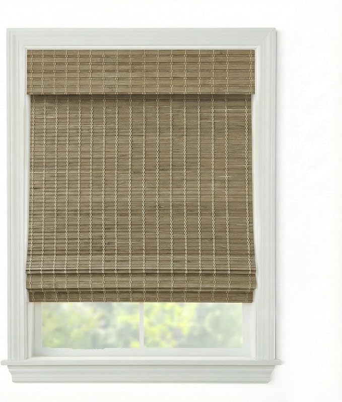 Cordless Woven Wood Roman Shades, 27W x 60H, Eastfield Ash, Sizes 20-72 Wide by FirstRateBlinds