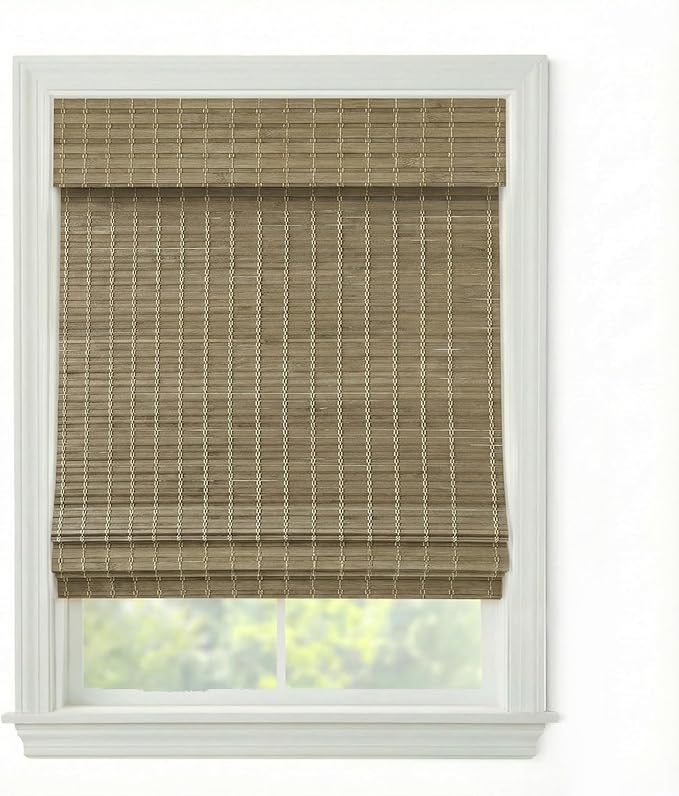 Cordless Woven Wood Roman Shades, 44W x 48H, Eastfield Ash, Sizes 20-72 Wide by FirstRateBlinds