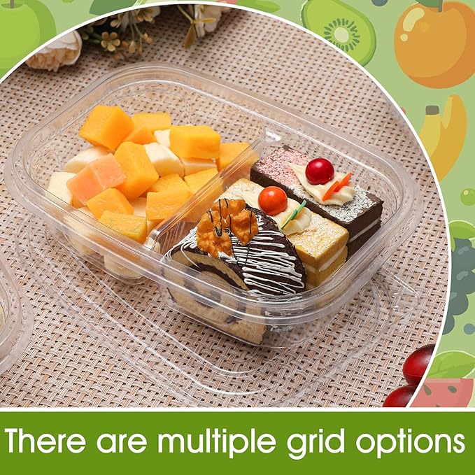 Chunful 36 Pcs 2 Compartment Transparent Snack Containers with Lids Disposable Bento Box Plastic Food Meal Prep Containers for Condiment Salad Dipping School Work Lunch