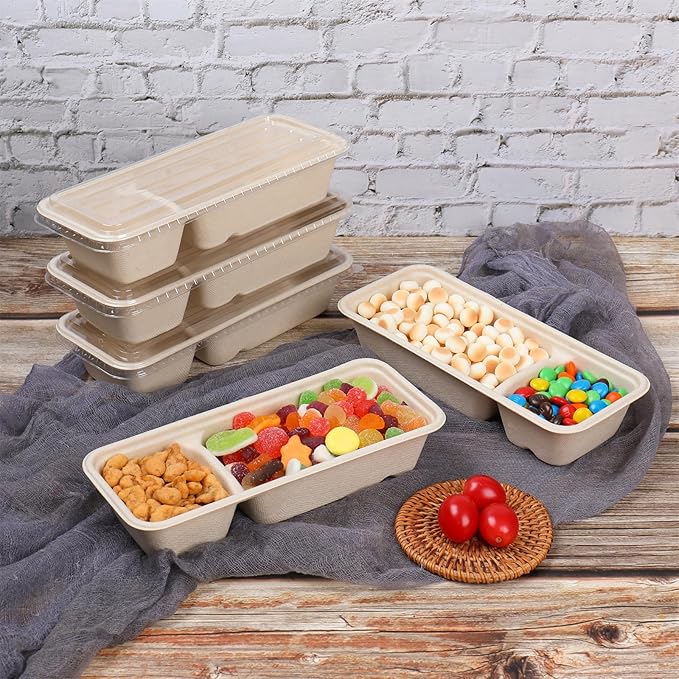 16 oz disposable 2 compartments Sugarcane Fibers bowls with lid take away Bagasse food containers Meal Prep Bowls 25 Pack