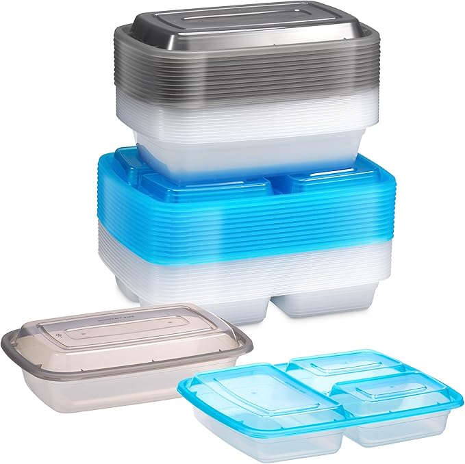 Food Storage Containers With Lids - (144 Pack-32 Oz) 72- 3 Compartment Meal Prep Containers Reusable Or Disposable & 72- Single Food Storage Bento Boxes, Bpa Free, Microwave, Freezer, Dishwasher Safe