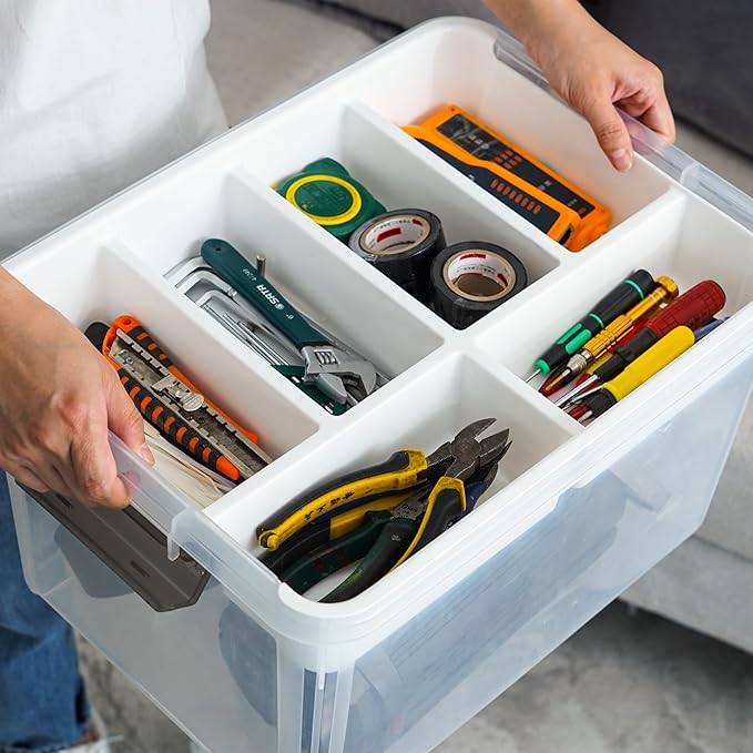 Citylife 32 QT Plastic Storage Bins with Removable Tray Large Stackable Storage Containers for Organizing Craft Storage and Storage Craft, Clothes, Files, Office Supplies, 4 Packs